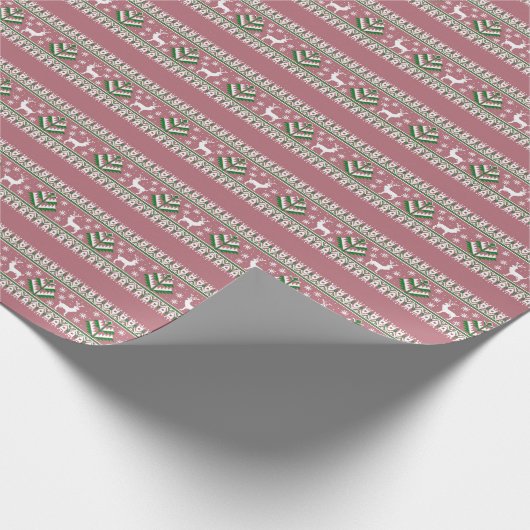 ほこりっぽいピンクの緑と白の白い島のクリスマス ラッピングペーパー (角)