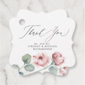 ほこりっぽいピンクの花エレガントな結婚式ありがとう フェイバータグ (正面)