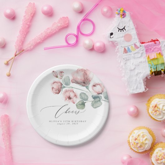 ほこりっぽいピンクの花ロマンエレガントティック ペーパープレート (パーティー)