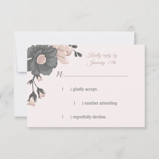 ほこりっぽいピンクの花、芽&花びら 出欠カード (正面)