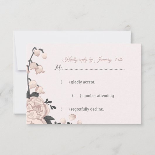 ほこりっぽいピンクの花、芽&花びら 出欠カード (正面)