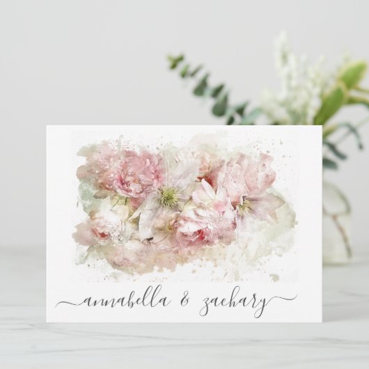 *~*ほこりっぽいピンクの花RSVP QR AR26フローラ結婚ズ 招待状 (スタンド正面)