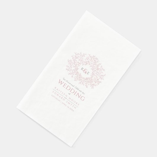 ほこりっぽいピンクの葉の円モノグラム結婚アートのカスタム (コーナー)