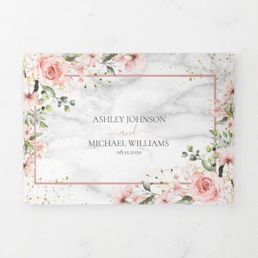 ほこりっぽいピンクの赤面ピンクの緑の水彩写真 三つ折り招待状 (カバー)