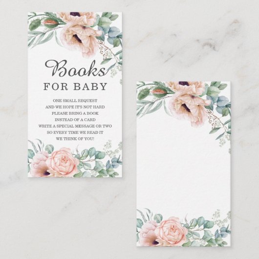 ほこりっぽいピンクの赤面フローラ赤ちゃんシャワーが本をもたらす エンクロージャーカード (正面/裏面)