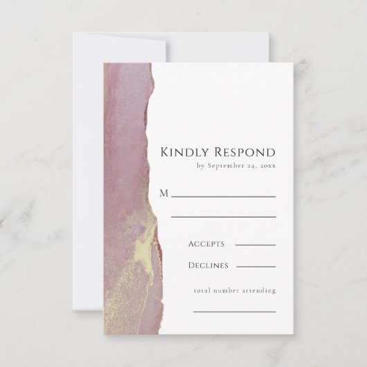 ほこりっぽいピンクの金ゴールドRSVP結婚の応答カード 出欠カード (正面)