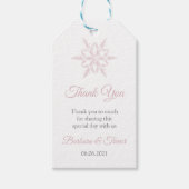 ほこりっぽいピンクの雪の結晶ウィンターウェディングサンキュー ギフトタグ (正面)
