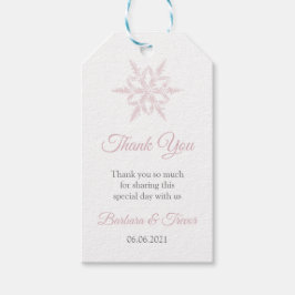 ほこりっぽいピンクの雪の結晶ウィンターウェディングサンキュー ギフトタグ