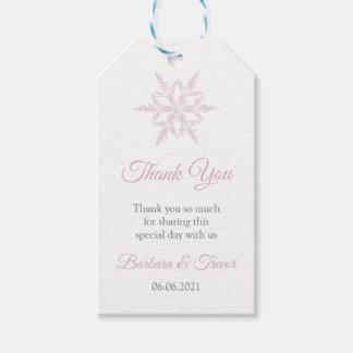 ほこりっぽいピンクの雪の結晶ウィンターウェディングサンキュー ギフトタグ