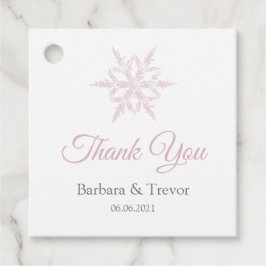 ほこりっぽいピンクの雪の結晶ウィンターウェディングサンキュー フェイバータグ
