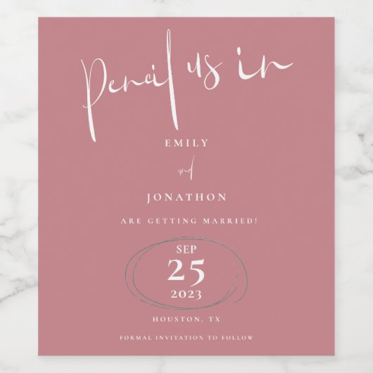 ほこりっぽいピンクの非公式の日付を保存して私たちを鉛筆 ワインラベル (シングルラベル)