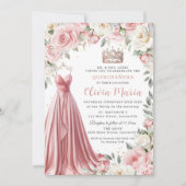 ほこりっぽいピンクアイボリーフローラドレスガウンキンセアニラ 招待状 (正面)
