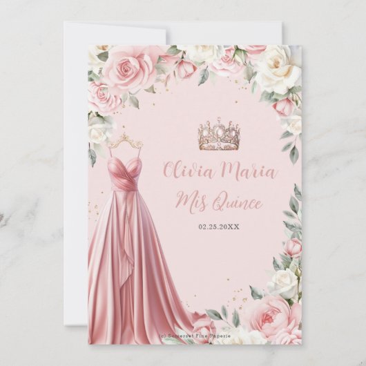 ほこりっぽいピンクアイボリーフローラドレスガウンキンセアニラ 招待状 (裏面)