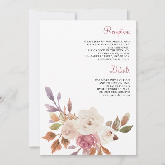 ほこりっぽいピンクアイボリーフローラ結婚すべて 招待状 (裏面)