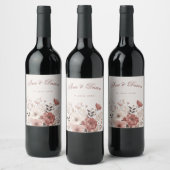 ほこりっぽいピンクアイボリーフローラ結婚披露宴 ワインラベル (ボトル)