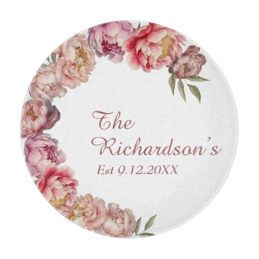 ほこりっぽいピンクウォーターカラー牡丹カスタム カッティングボード (正面)