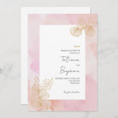 ほこりっぽいピンクウォーターカラー繊細な結婚式招待状 招待状 (正面/裏面)