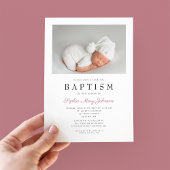 ほこりっぽいピンクエレガントのフォトガールバプテスマ 招待状