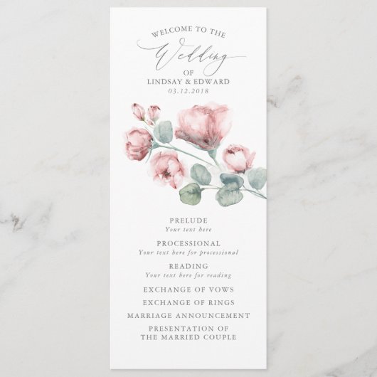 ほこりっぽいピンクエレガントのロマン結婚ティックな花 プログラム (正面)