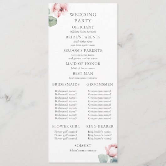 ほこりっぽいピンクエレガントのロマン結婚ティックな花 プログラム (裏面)