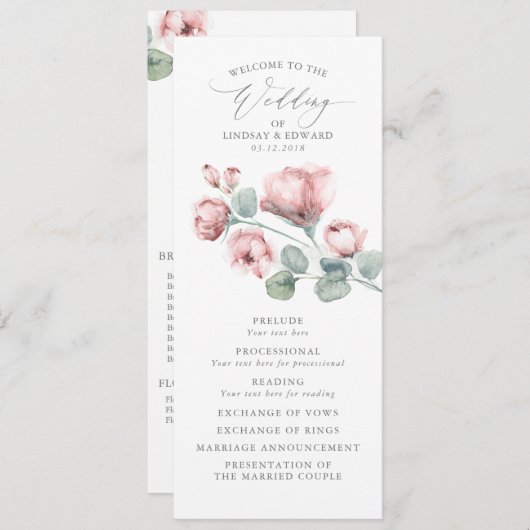 ほこりっぽいピンクエレガントのロマン結婚ティックな花 プログラム (正面/裏面)