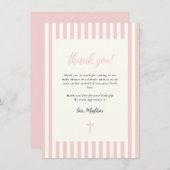 ほこりっぽいピンクエレガントの弓ボーイベビーシャワー サンキューカード (正面/裏面)
