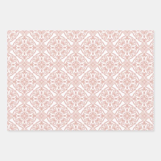 ほこりっぽいピンククラシックヴィンテージシームレスダマスクパターン ラッピングペーパーシート (正面)