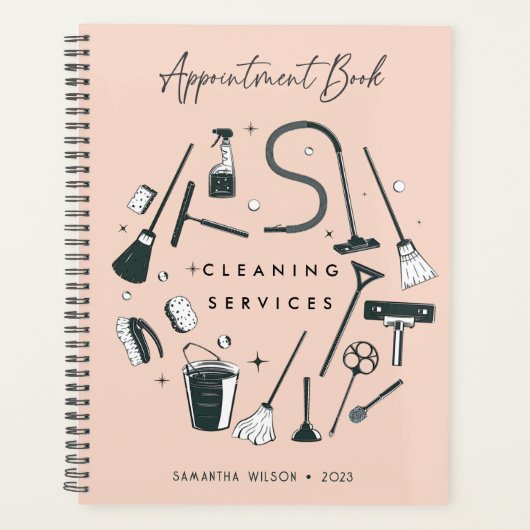 ほこりっぽいピンククリーニングサービスアポイントメント プランナー手帳 (正面)