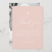 ほこりっぽいピンククロスガール写真バプテスマサンキューカード 招待状 (正面/裏面)