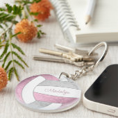 ほこりっぽいピンクグレーのボパーソナライズされたレーボール キーホルダー (正面右)