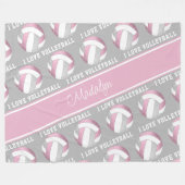 ほこりっぽいピンクグレー私はバレーボールのスポーツパターンが大好き フリースブランケット (正面(横))