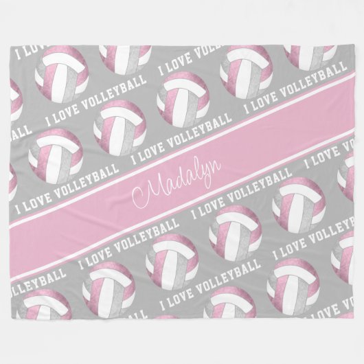 ほこりっぽいピンクグレー私はバレーボールのスポーツパターンが大好き フリースブランケット (正面(横))