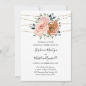 ほこりっぽいピンクコーラルブルーボタニカルライト結婚ズ 招待状 (正面)