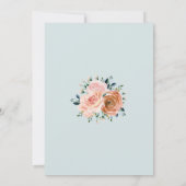 ほこりっぽいピンクコーラルブルーボタニカルライト結婚ズ 招待状 (裏面)