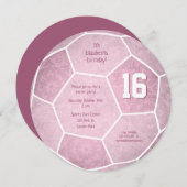 ほこりっぽいピンクサッカーをテーマにした誕生日パーティー 案内状 (正面/裏面)
