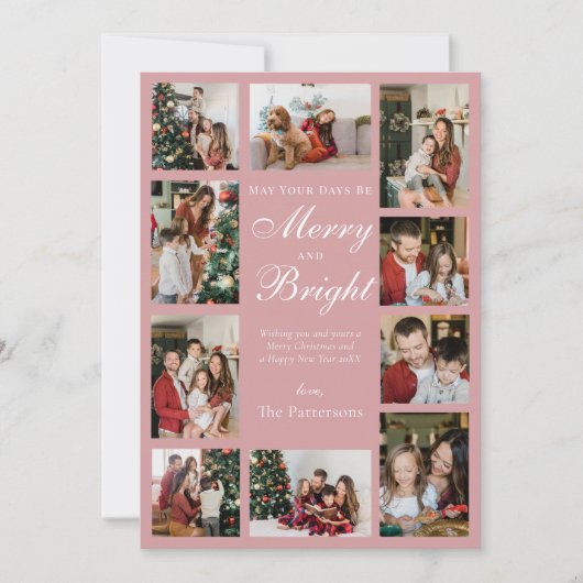 ほこりっぽいピンクシック10フォトコラージクラスクリスマス シーズンカード (正面)