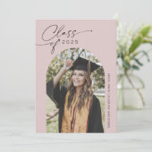 ほこりっぽいピンクシンプルのアーチ写真の卒業 案内状 (スタンド正面)