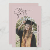ほこりっぽいピンクシンプルのアーチ写真の卒業 案内状 (正面/裏面)