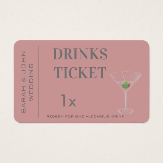ほこりっぽいピンクシンプル色のドリンクチケットウェディングレセプション (正面)