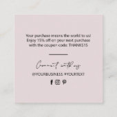 ほこりっぽいピンクシンプル色のビジネスありがとうカードを挿入 スクエア名刺 (裏面)