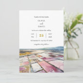 ほこりっぽいピンクシーサイドコースタルランドスケープビーチ結婚式 招待状 (スタンド正面)