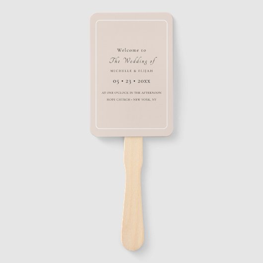 ほこりっぽいピンクスクウェア結婚式 プログラムファン ハンドファン (正面)