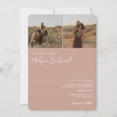 ほこりっぽいピンクスクリプト名3枚の写真qrコード結婚s 招待状 (正面)