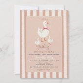 ほこりっぽいピンクストライプのかわいい小さなゴスリング赤ちゃんシャワー 招待状 (正面)