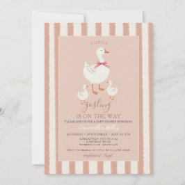 ほこりっぽいピンクストライプのかわいい小さなゴスリング赤ちゃんシャワー 招待状
