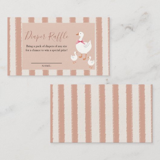 ほこりっぽいピンクストライプのの小さなガチョウベビーおむつラッフル エンクロージャーカード (正面/裏面)