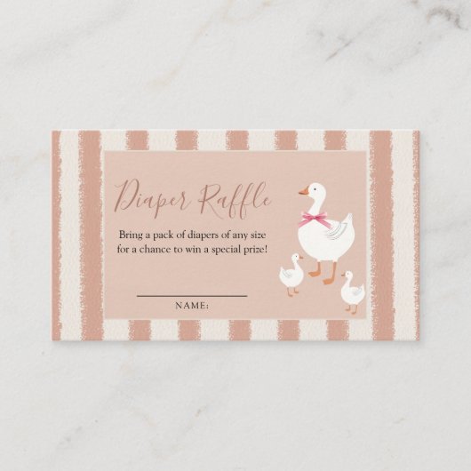 ほこりっぽいピンクストライプのの小さなガチョウベビーおむつラッフル エンクロージャーカード (正面)