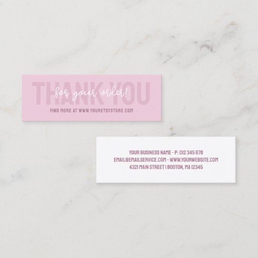 ほこりっぽいピンクタイポグラフィありがとうOrder Insert ロイヤリティカード (正面/裏面)