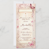 ほこりっぽいピンクバタフライ魅惑の森のスクロールベビー 招待状 (正面)