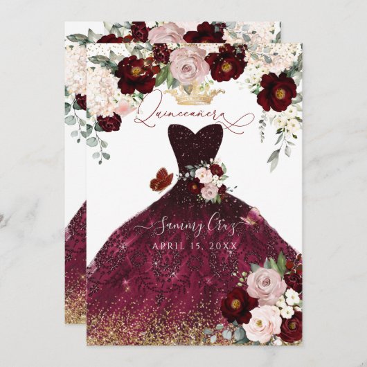 ほこりっぽいピンクバーガンディ赤面花キンセアニェラ 招待状 (正面/裏面)